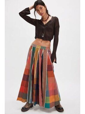 NWT Rujuta Sheth Kate Maxi in Confetti Chex Stripes Cotton Skirt S